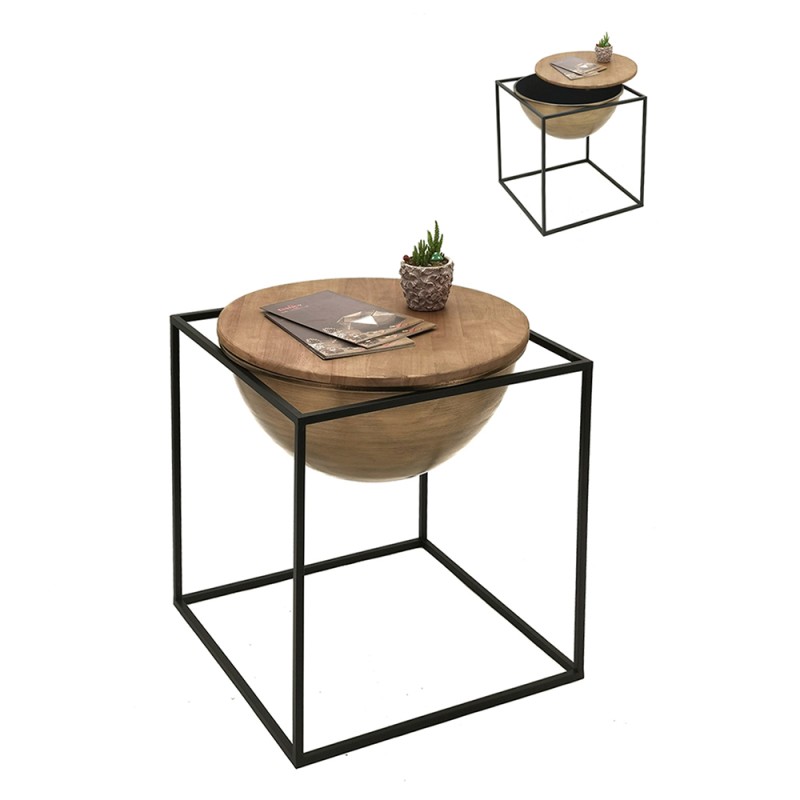 Clayre & Eef Bijzettafel  53x53x55 cm Bruin Zwart Ijzer Hout