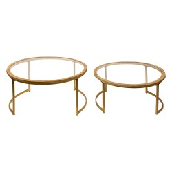 Clayre & Eef Table basse set de 2 Marron Verre Bois