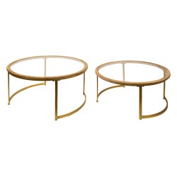 Clayre & Eef Coffee Table Set of 2 Brown Glass Wood