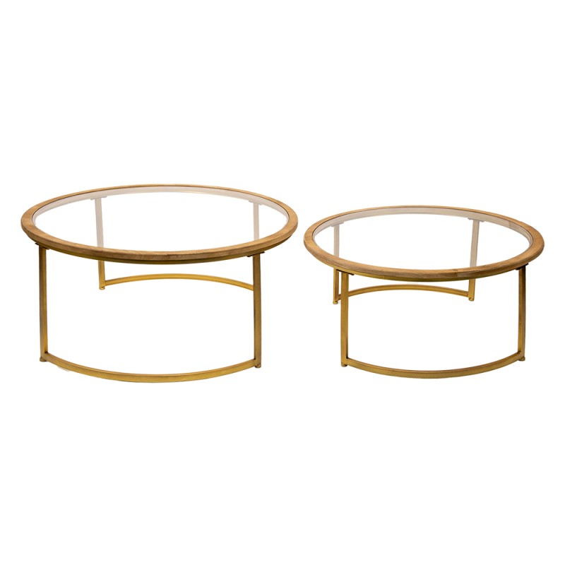 Clayre & Eef Coffee Table Set of 2 Brown Glass Wood