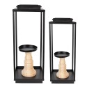 Clayre & Eef Candleholder set of 2 15x15x50/57 cm Black Iron Wood