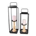 Clayre & Eef Candleholder set of 2 15x15x50/57 cm Black Iron Wood