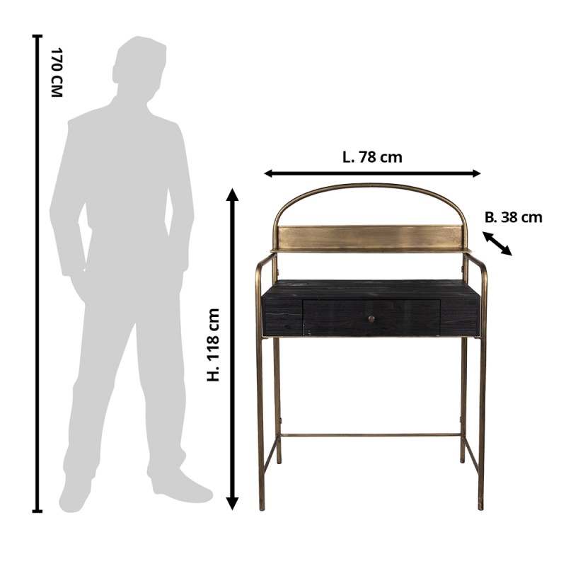 Clayre & Eef Tavolino da appoggio 78x38x118 cm Color rame Ferro Legno Rettangolo