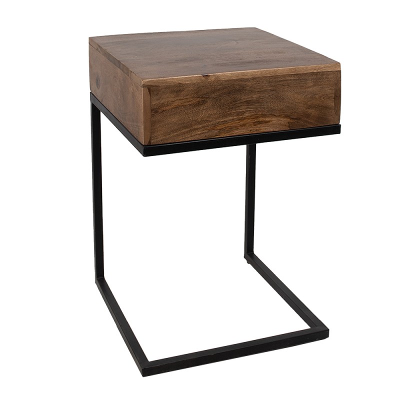 Clayre & Eef Side Table 42x42x61 cm Brown Black Wood Iron Rectangle