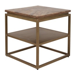 Clayre & Eef Side Table 51x51x49 cm Brown Wood Iron Square