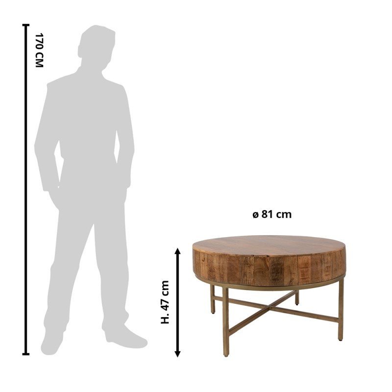 Clayre & Eef Bijzettafel Rond  Ø 81x47 cm Bruin Hout Ijzer Rond