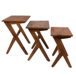 Clayre & Eef Bijzettafel Set van 3  54x35x51 cm Bruin Hout Rechthoek