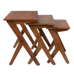 Clayre & Eef Bijzettafel Set van 3  54x35x51 cm Bruin Hout Rechthoek