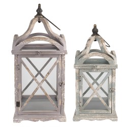 Clayre & Eef Lantern Set of 2 set van 2 73/56 cm Grey Wood Glass