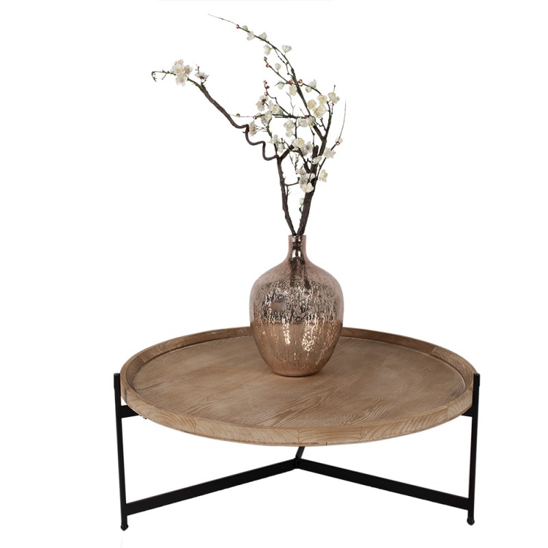 Clayre & Eef Table basse Ø 100x40 cm Marron Noir Bois Fer Rond