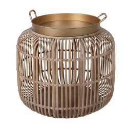 Clayre & Eef Tavolino Ø 60x56 cm Marrone Rattan Ferro Rotondo