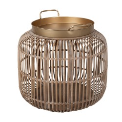 Clayre & Eef Beistelltisch Ø 60x56 cm Braun Rattan Eisen Rund