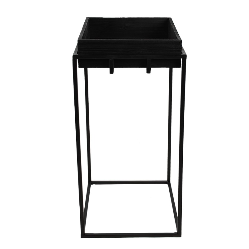 Clayre & Eef Table de plante 31x31x65 cm Noir Fer Bois Carré