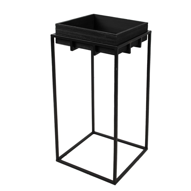 Clayre & Eef Table de plante 31x31x65 cm Noir Fer Bois Carré