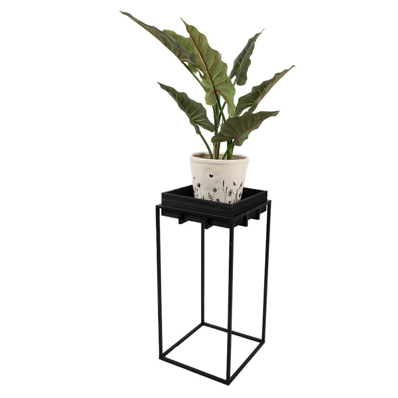 Clayre & Eef Table de plante 31x31x65 cm Noir Fer Bois Carré