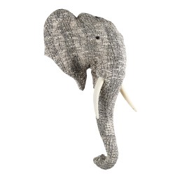 Clayre & Eef Wanddecoratie Olifant 75 cm Wit Zwart Papier Ijzer Textiel