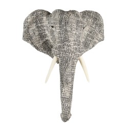 Clayre & Eef Wanddekoration Elefant 75 cm Weiß Schwarz Papier Eisen Textil