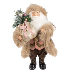 Clayre & Eef Figur Weihnachtsmann 63 cm Beige Rosa Kunststoff