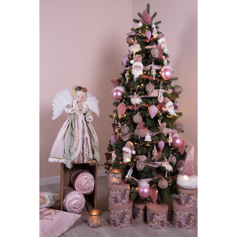 Clayre & Eef Decorazione natalizia con illuminazione a LED e musica Angelo 65 cm Rosa Plastica