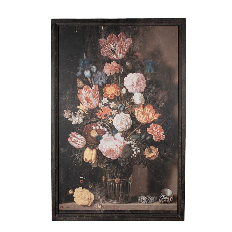 Clayre & Eef Painting 80x2x120 cm Black Canvas Flowers