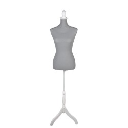 Clayre & Eef Adjustable Female Mannequin 37x22x168 cm Grey White Wood Textile