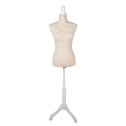 Clayre & Eef Adjustable Female Mannequin 37x22x168 cm Beige White Wood Textile
