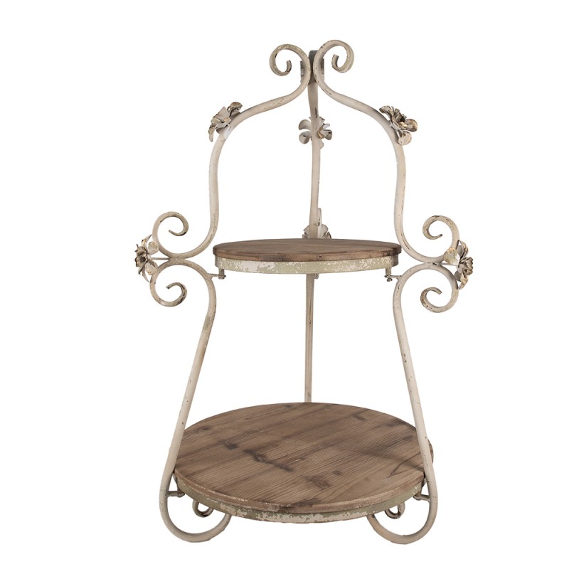 Clayre & Eef 2-Tiered Stand Ø 54x90 cm Brown Beige Wood Iron