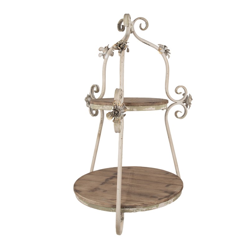 Clayre & Eef 2-Tiered Stand Ø 54x90 cm Brown Beige Wood Iron