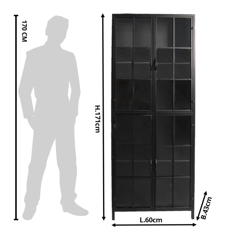 Clayre & Eef Display Cabinet 60x43x171 cm Black Metal Glass Rectangle