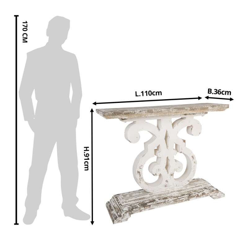 Clayre & Eef Sidetable  110x36x91 cm Wit Hout Rechthoek