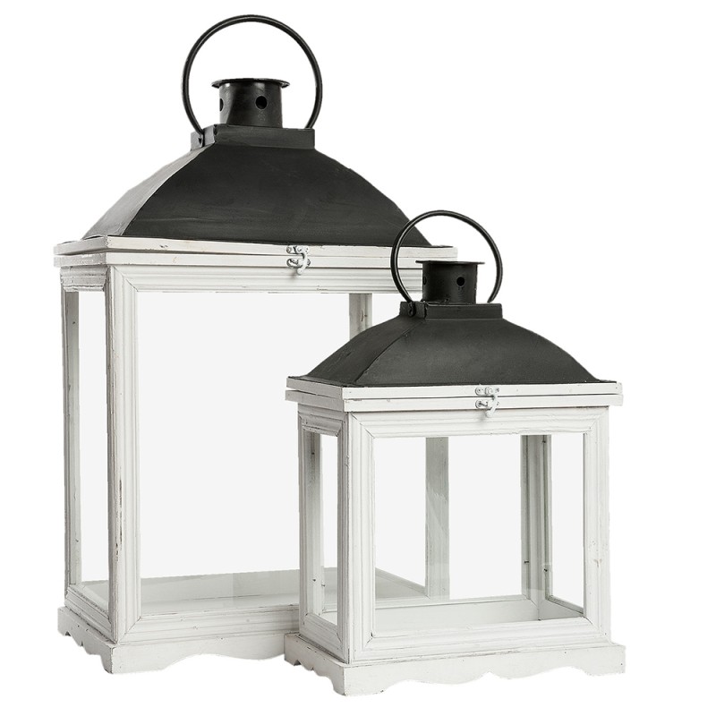 Clayre & Eef Lantern Set of 2 White Wood Rectangle