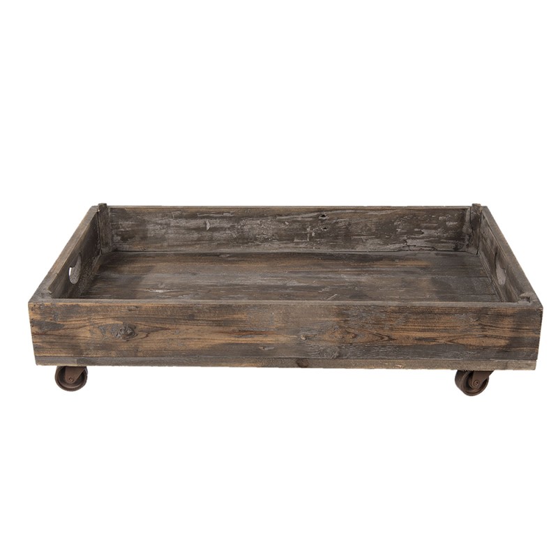 Clayre & Eef Decorative Serving Tray on Wheels 73x44x16 cm Brown Wood Metal Rectangle