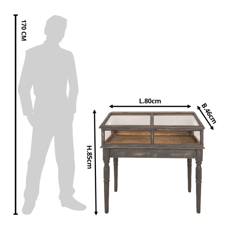 Clayre & Eef Display Cabinet 80x46x85 cm Grey Wood Glass