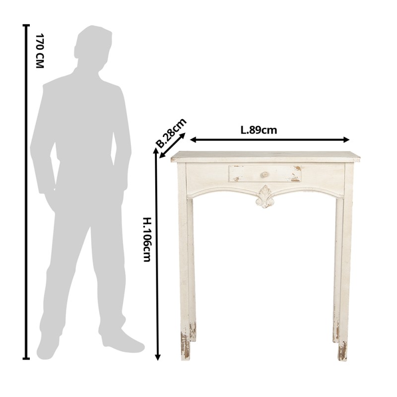 Clayre & Eef Sidetable  89x28x106 cm Wit Hout Rechthoek