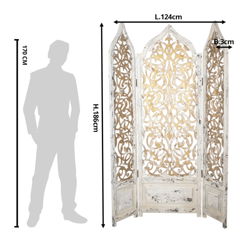 Clayre & Eef Raumteiler 124x186 cm Weiß Goldfarbig Holz Rechteck