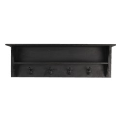 Clayre & Eef Attaccapanni da parete 4 ganci 90x18x29 cm Nero Legno