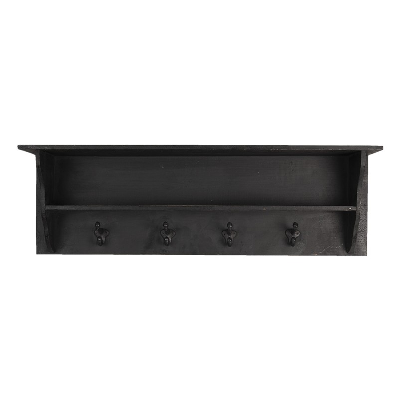 Clayre & Eef Wall Coat Rack 4 Hooks 90x18x29 cm Black Wood