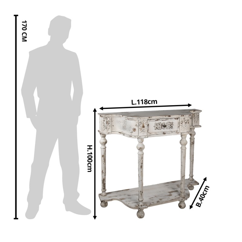 Clayre & Eef Tavolino da appoggio 118x40x100 cm Bianco Legno