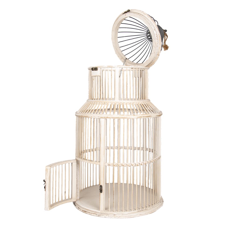 Clayre & Eef Décoration de cage Ø 36x78 cm Blanc Bois Rond