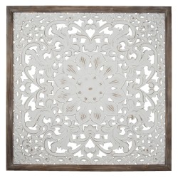 Clayre & Eef Wanddekoration 95x4x95 cm Weiß Holz Quadrat Blumen