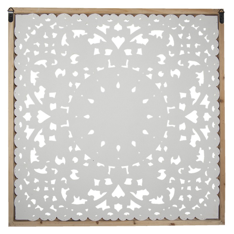 Clayre & Eef Wanddecoratie  95x4x95 cm Wit Hout Vierkant Bloemen