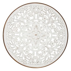 Clayre & Eef Wanddecoratie  Ø 80x3 cm Wit Bruin Hout Metaal Rond Bloemen