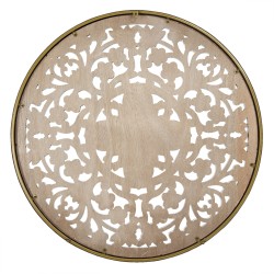 Clayre & Eef Wanddecoratie  Ø 80x3 cm Wit Bruin Hout Metaal Rond Bloemen