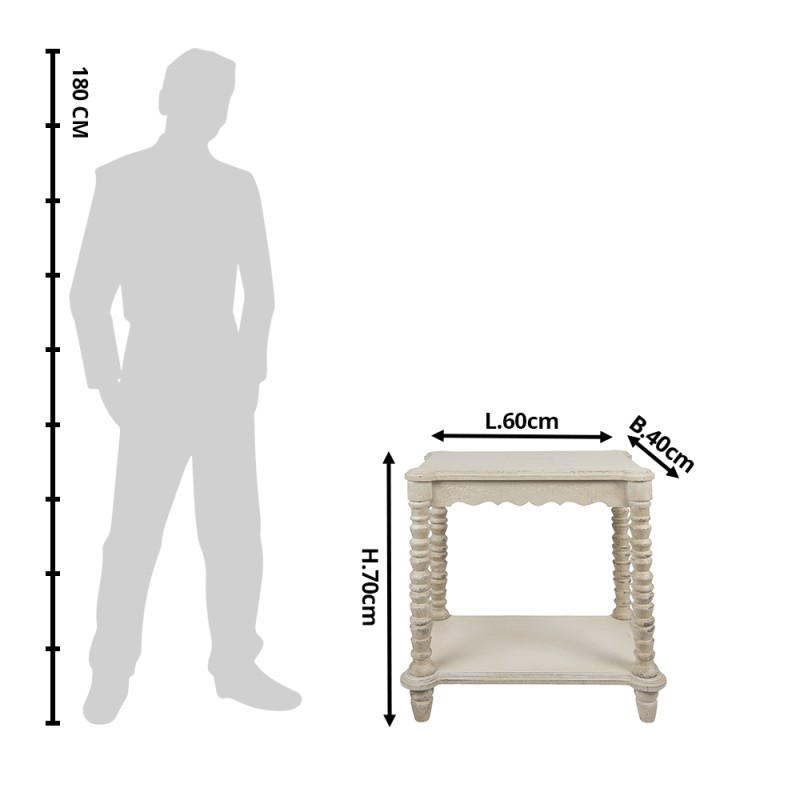 Clayre & Eef Tavolino 60x40x70 cm Bianco Legno  Rettangolo