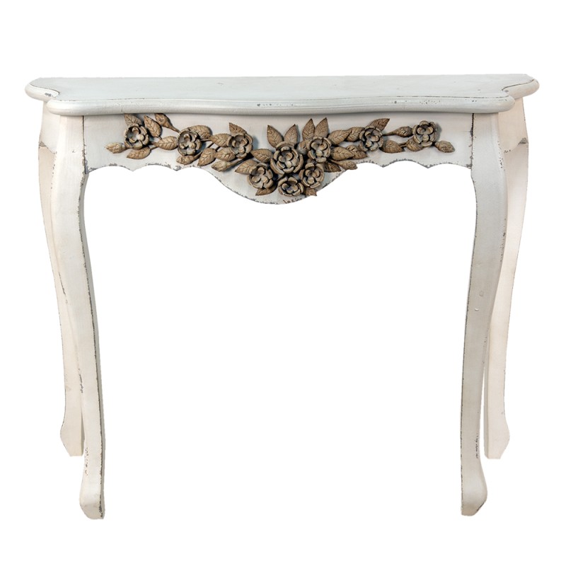 Clayre & Eef Sidetable  101x39x80 cm Wit Beige Hout Bloemen