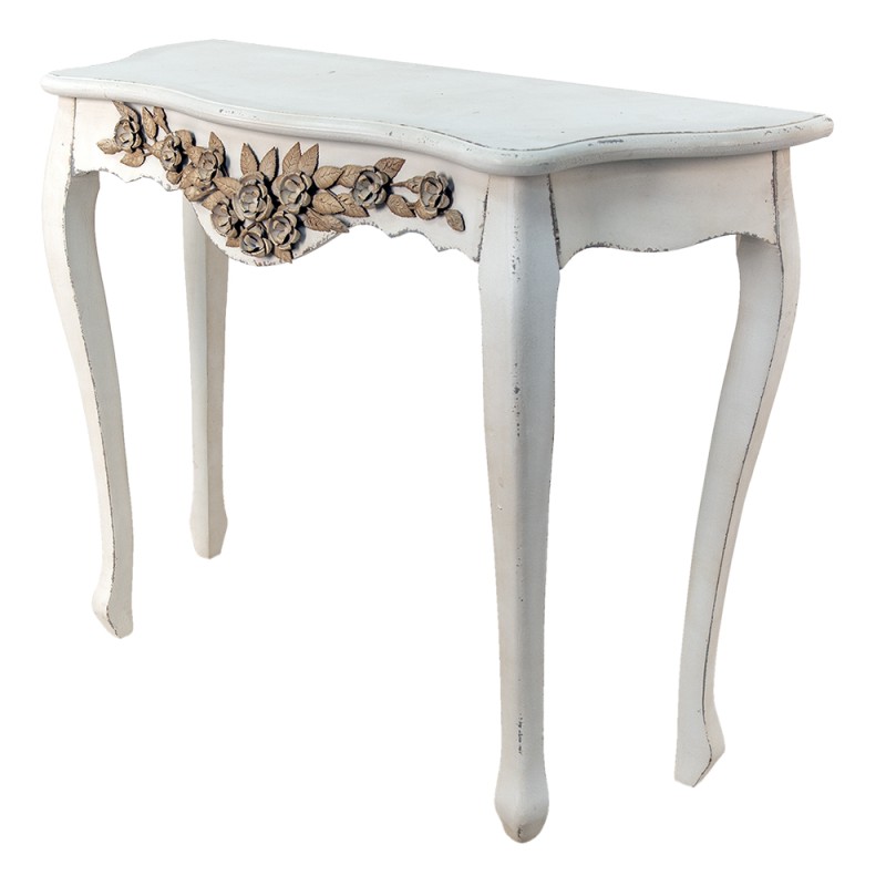 Clayre & Eef Sidetable  101x39x80 cm Wit Beige Hout Bloemen