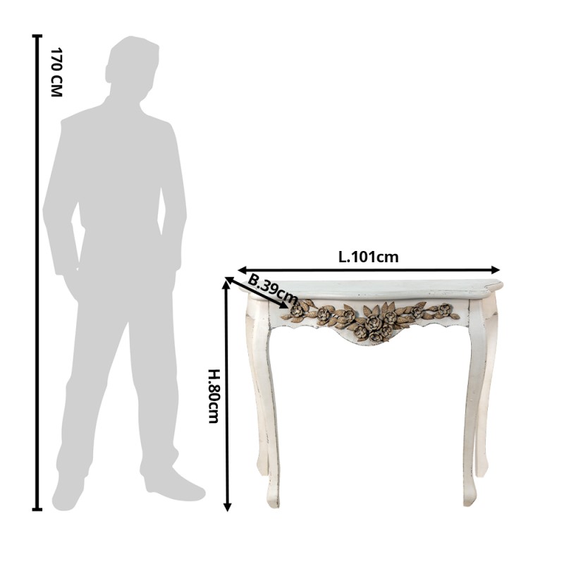 Clayre & Eef Sidetable  101x39x80 cm Wit Beige Hout Bloemen