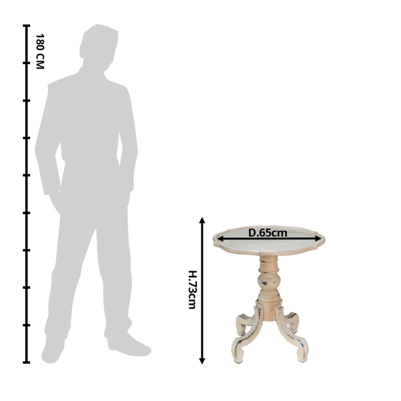 Clayre & Eef Beistelltisch Ø 54x75 cm Weiß Braun Holz Rund