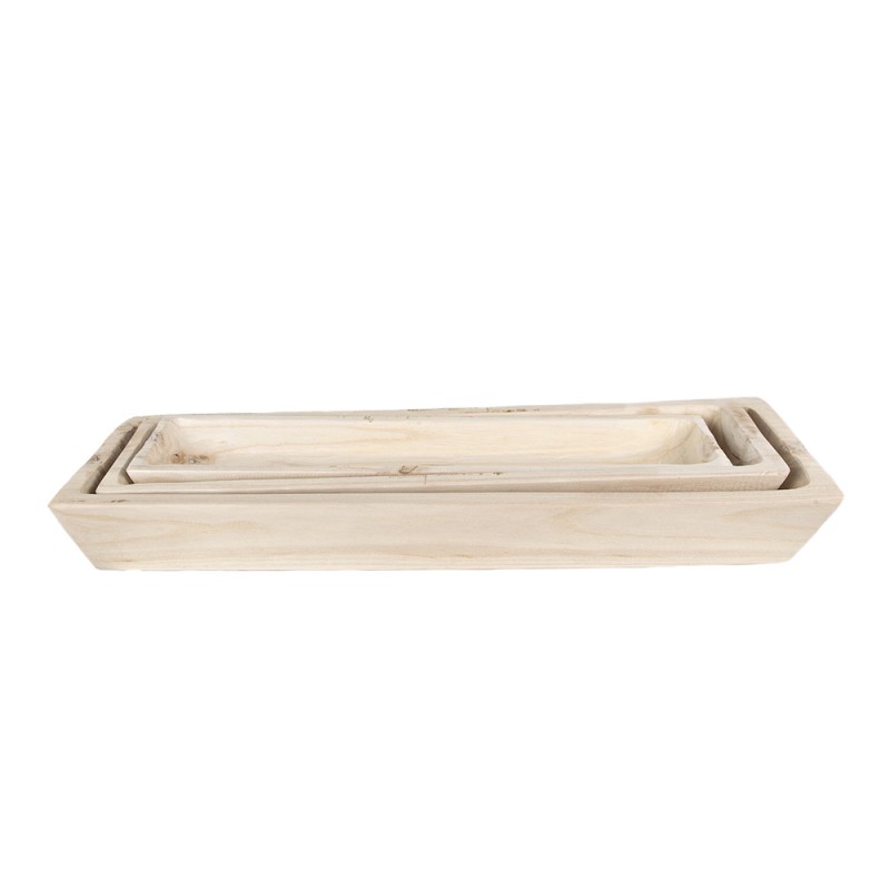 Clayre & Eef Decorative Bowl Set of 3 70 cm Brown Wood Rectangle