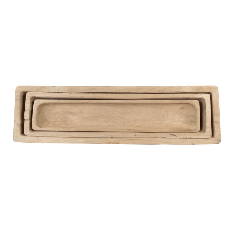 Clayre & Eef Bol de décoration set de 3 70 cm Marron Bois Rectangle